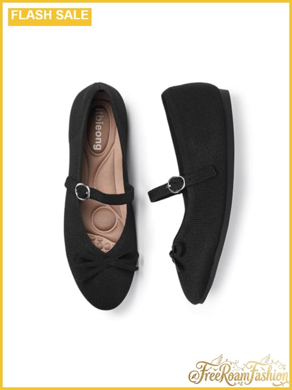 Knit Round Toe Flats with Adjustable Ankle Strap Washable Mary Jane Shoes - Picture 5 of 5
